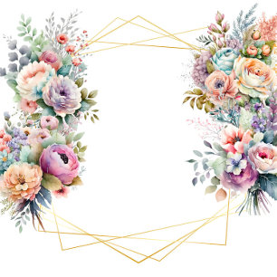 Spring Pastel Floral Bouquet Geometric Wedding Inv Einladung