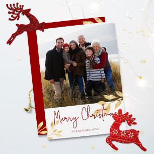 Elegantes Happy Holidays Gold Blätter Foto Feiertagspostkarte