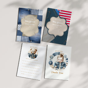 Denim Patchwork Rustic Chic Blue Jean Baby Shower Einladung