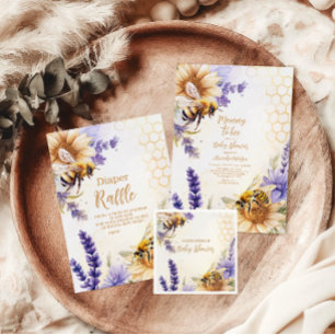 Vintage Mommy to Bee Yellow Lila Flo Baby Dusche Einladung