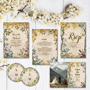 Boho Autumn Wildblume Botanical Wedding RSVP Karte