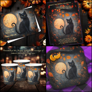 Halloween Black Cat Full Moon Verziert Postkarte