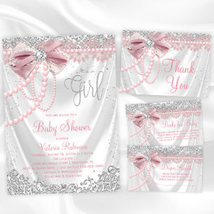 Elegante Blush Pink Diamond Pearl Baby Dusche Postkarte