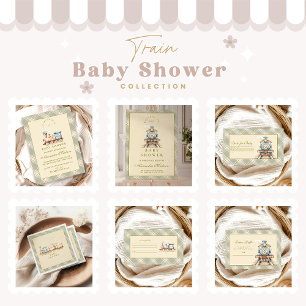 Green Watercolor Train Baby Dusche Einladung