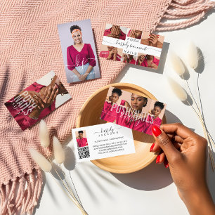 Elegantes Script Calligraphy Monogram Logo & Foto Visitenkarte