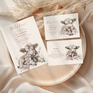 Pink Girl Floral Highland Kuh Baby Dusche Pappteller