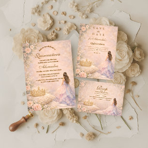 Goldene Krone Märchen-Quinceañera Einladung