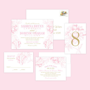 Pink Gold Floral Peony Wedding Tischnummer