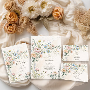 Whimsical Pastel Wildblume Wedding All In One Einladung