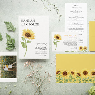 Minimalistische Sonnenblumen-Foto-Hochzeit Save The Date
