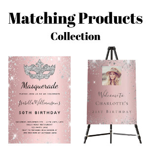 Masquerade rot Rosa silber Glitzer Staub Geburtsta Einladung