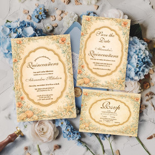 Vintage Küsten-Muschel-Quinceañera RSVP Karte