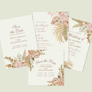Moderne Boho Chic Floral Pampas Grass Wedding Einladung