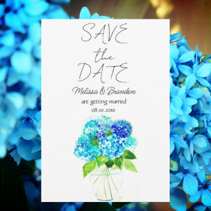 Hortensie Blaue Floral Aquarell Rustikale Hochzeit All In One Einladung