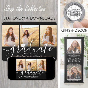 3 Foto Collage Black and White Graduation Party Einladung