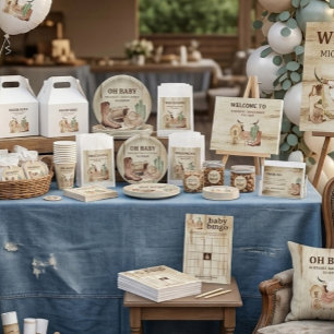 Cowboy-Bücher für Baby mit Holzhutten Begleitkarte