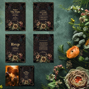 Royal Viktorianisch Gothic Floral Wedding RSVP Karte