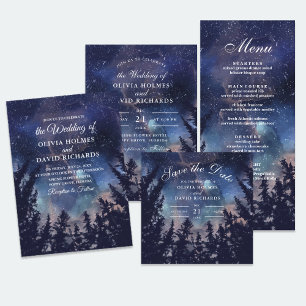 Starry Night Forest Wedding Dankeskarte