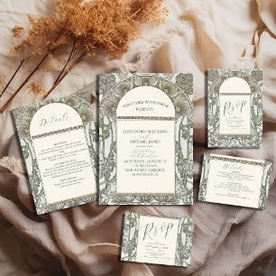 Bougainvillea Green Art Nouveau Mucha Wedding Einladung