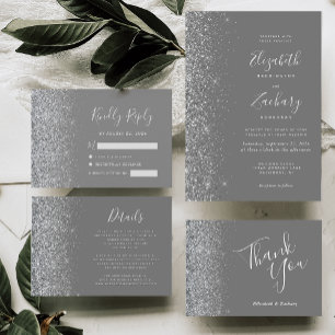Silver Glitzer Edge Gray Wedding Vielen Dank Karte