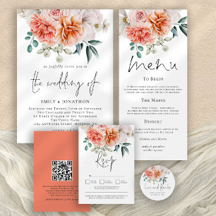 Coral Peach Peonies Florals Script Wedding Einladung