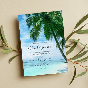 Palm Tree Beach Tropical Ocean Hochzeit in Urlaubs Einladung