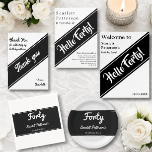 Eleganter Chic Black and White Modern 40. Geburtst Einladung