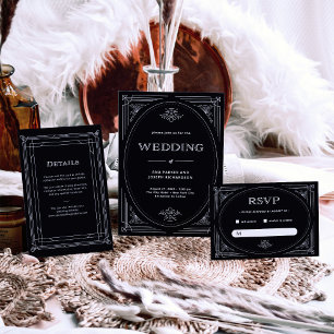 Moderner Deko   Elegant Onyx Black and White Weddi Einladung