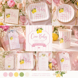 Ciao Baby Zitronenbögen Mädchen Baby Shower Einlad Quadratischer Aufkleber