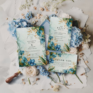 Elegante blaue Lilien Botanische Hochzeit Einladung