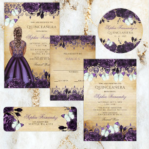 Lila Prinzessin Quinceañera Einladung