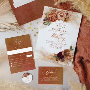 Terracotta Floral Pampas Grass Abend Empfang Einladung