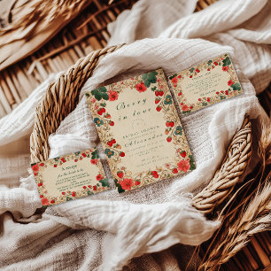 Vintage-Erdbeeren-Botanische-Hochzeitsdusche Einladung
