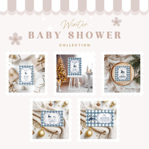 Blue Kariert Reindeer Baby Dusche Einladung