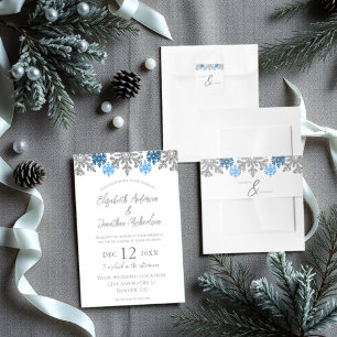 Silver Blue Snowflakes Winterhochzeit Einladung