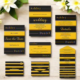 Elegante Extravagante Black and Gold Streifen Chic Save The Date