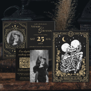 Til Death Skeleton Goth Wedding Registry QR Code Begleitkarte