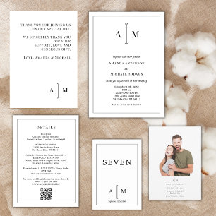 Schwarz-weißes Monogramm-einfaches Minimal-Hochzei Save The Date