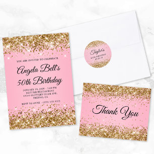 Gold Glitzer Rosa Extravagant Monogram 50. Geburts Einladung