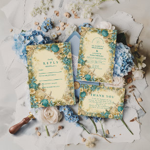 Sanfte Rosafarbenen Muschel Blumen Hochzeit RSVP Karte