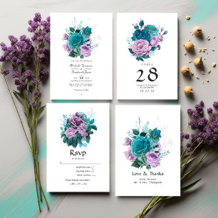 Türkis und Lavender Floral Wedding Tischnummer