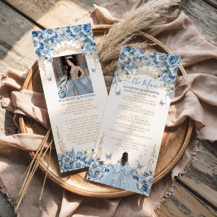 Königliches Babyblau Goldene Krone Quinceañera Acryleinladungen