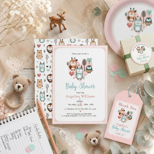Baby-Shower Süße Waldtiere   Runder Aufkleber
