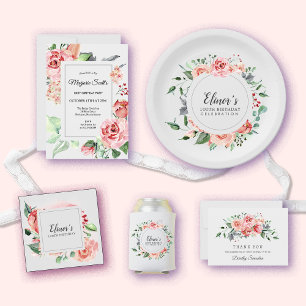 Elegante Rosa Rose Floral 100. Geburtstagsparty Einladung