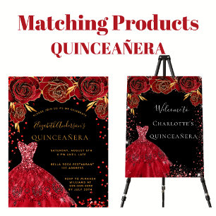 Budget Quinceanera Schwarz Rot Einladung