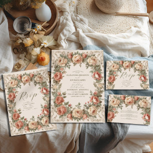 Olive & Orange Wedding Vintag Art Nouveau Floral Save The Date