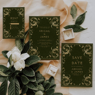 Vintage Frame Olive Green Gold Hochzeit Einladung