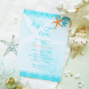 Orange Türkis Blue Starfish Pair Beach Hochzeit Einladung