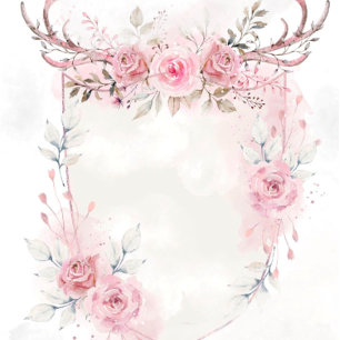 Chic Blush Pink Peony Sage Deer Antlers Wedding A All In One Einladung