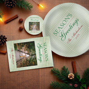 Die Grüße der Saison Gingham Weihnachten Pappteller